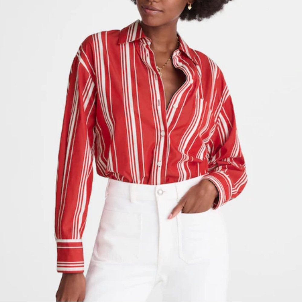 MADEWELL POPLIN Red Striped Top